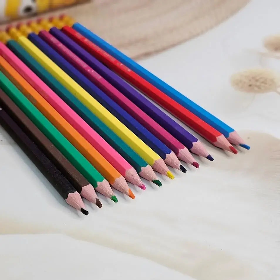 High-quality 12-pack vibrant pencil colors with ergonomic triangular barrels, perfect for young artists to explore drawing and coloring, by uSmile.toys www.usmile.com