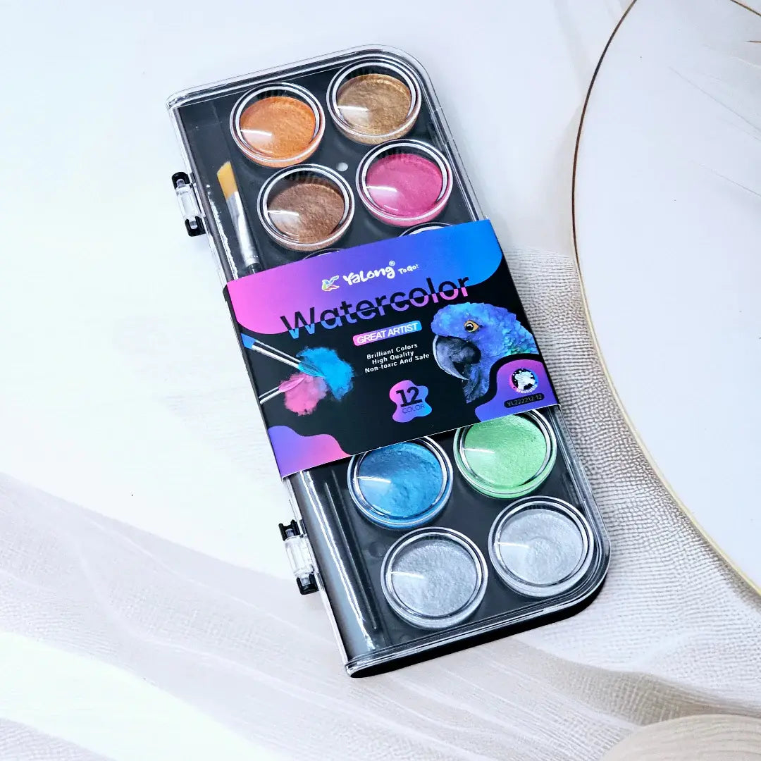Open View of Yalong 12 Color Metallic Watercolor Paint Set with Shimmering Colors - www.usmile.toys