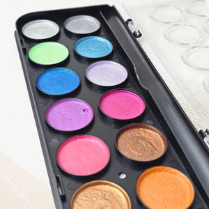 Open View of Yalong 12 Color Metallic Watercolor Paint Set with Shimmering Colors - www.usmile.toys