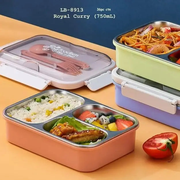Stainless Steel Lunch Box - 3 Compartment SS Lunch Box
