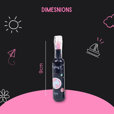 Set of six cute space-themed highlighter pens for kids, shaped like planets in bottles with glitter tops, perfect for school in www.usmile.toys
