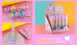 Novelty 6-in-1 pastel highlighter set for children featuring stackable cartoon animal caps, comes in a pack of six soft colours, available in www.usmile.toys.
