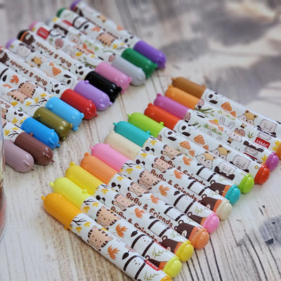 BuBu Friends 24-piece Washable Watercolor Pens set, featuring cartoon animal designs on each pen. www.usmile.com