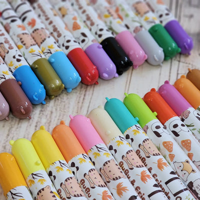 Colorful BuBu Friends Watercolor Pens, featuring cartoon animals and 'BuBu & Friends' text, with a HIMIC logo visible.                             www.usmile.toys