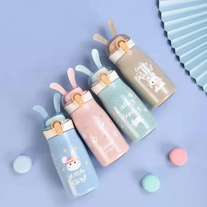U Smile Toys insulated bunny water bottles for children, featuring adorable bunny ears and vibrant cartoon characters. www.usmile.toys