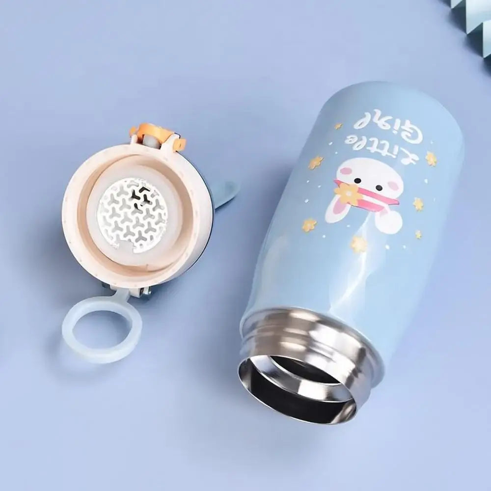 Durable stainless steel thermal flasks for kids with playful bunny ear lids, perfect for school and outdoor activities. www.usmile.toys