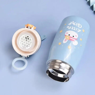 Durable stainless steel thermal flasks for kids with playful bunny ear lids, perfect for school and outdoor activities. www.usmile.toys
