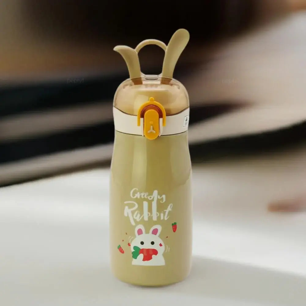 Durable stainless steel thermal flasks for kids with playful bunny ear lids, perfect for school and outdoor activities. www.usmile.toys