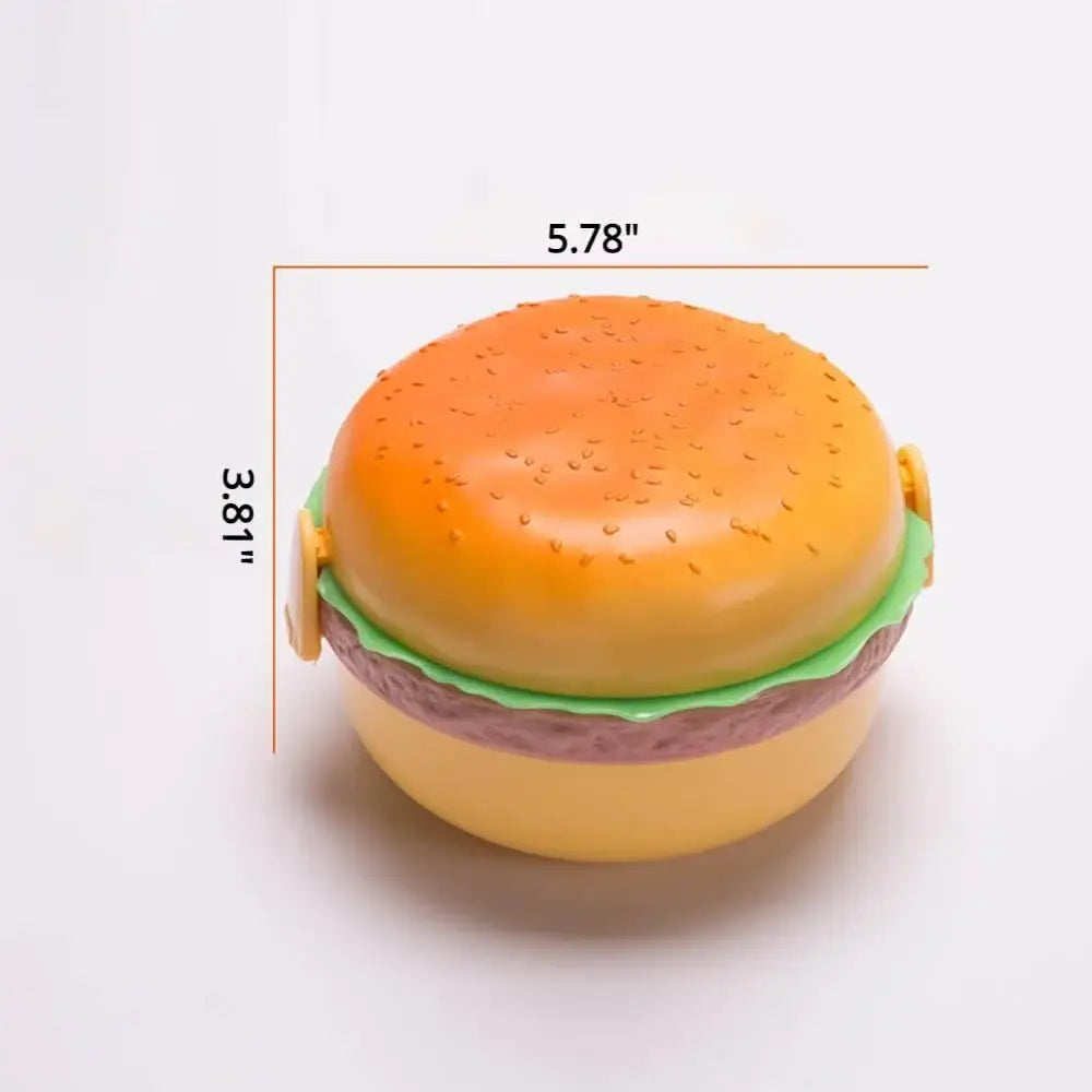 Round burger-shaped plastic tiffin box for kids, ideal for school lunch. www.usmile.toys 