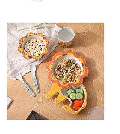 Kids' Lion Themed Dinnerware: Plate shaped like a lion, bowl, cup with lid, and lion-decorated utensils. Fun meal set.
www.usmile.toys