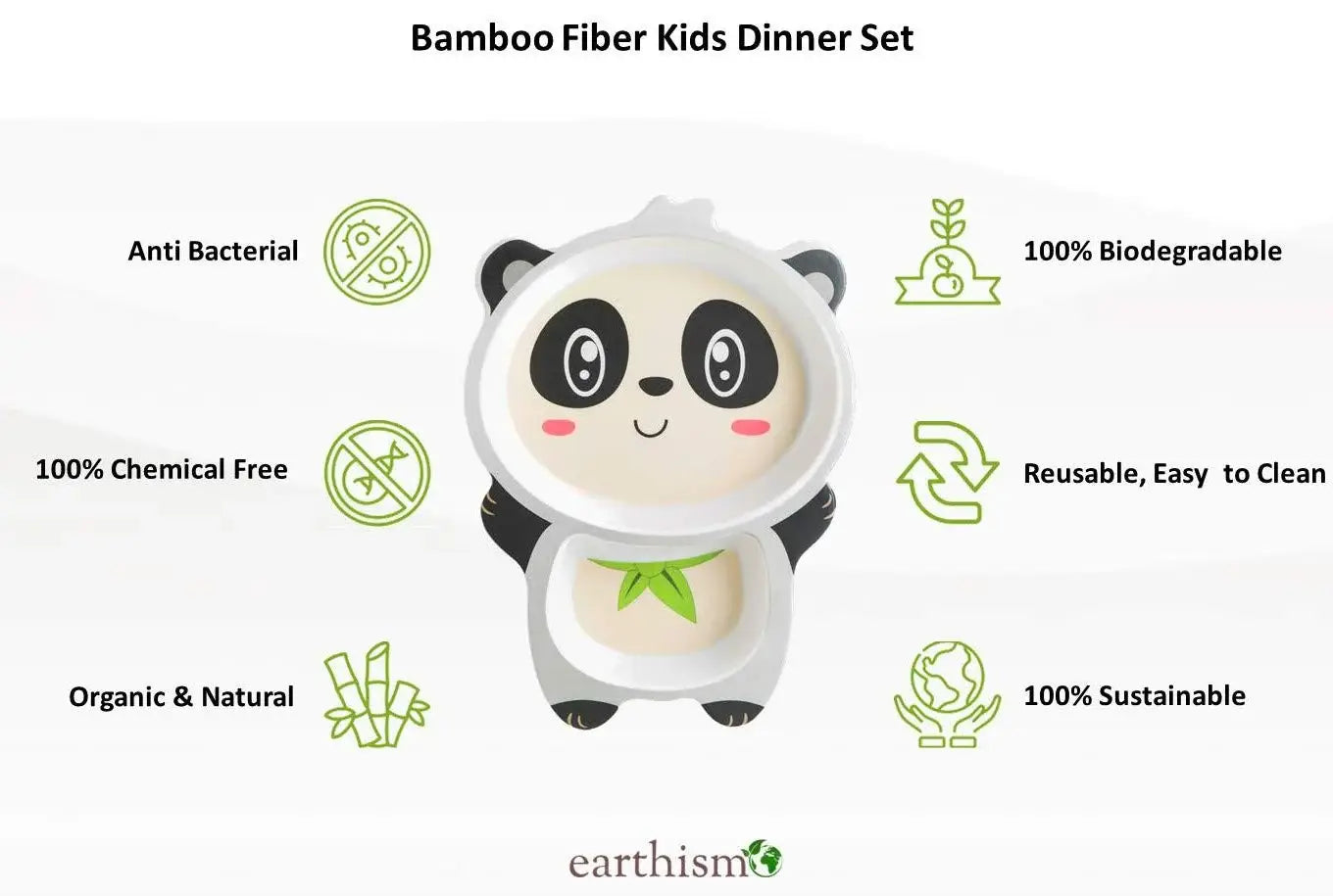 Bamboo Fiber Kids Dinner Set - Panda: Includes plate, bowl, cup, fork, and spoon with a lovely panda theme. Eco-friendly.
www.usmile.toys