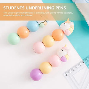 Set of three unicorn-shaped mini highlighters in pastel colors with round ball segments.     www.usmile.toys