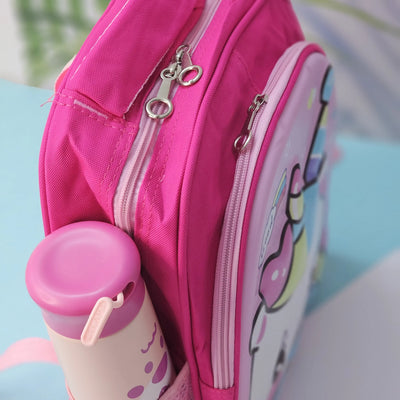 Usmile Toys girls' school backpack: a vibrant pink bag with a large, smiling unicorn graphic and a 'Good' speech bubble, perfect for young students." www.usmile.toys