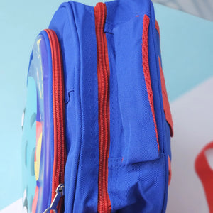 "Close-up of a Usmile Toys children's cartoon school backpack, designed in pink with a playful unicorn character on the front panel, and a matching pink water bottle in the side mesh pocket." www.usmile.toys