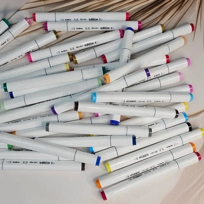 Clear plastic case containing a 48-piece ArtKra Color Highlighter Marker Pen set by Usmile Toys, with double-head, water-based markers." www.usmile.toys