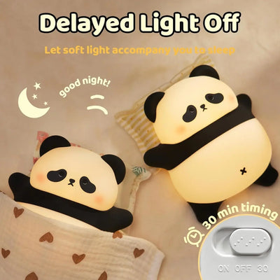 Provide a gentle, comforting glow with this sweet silicone night lamp featuring a cute lying panda design, perfect for kids' rooms and helping with bedtime. Find it at uSmile.toys." www.usmile.toys