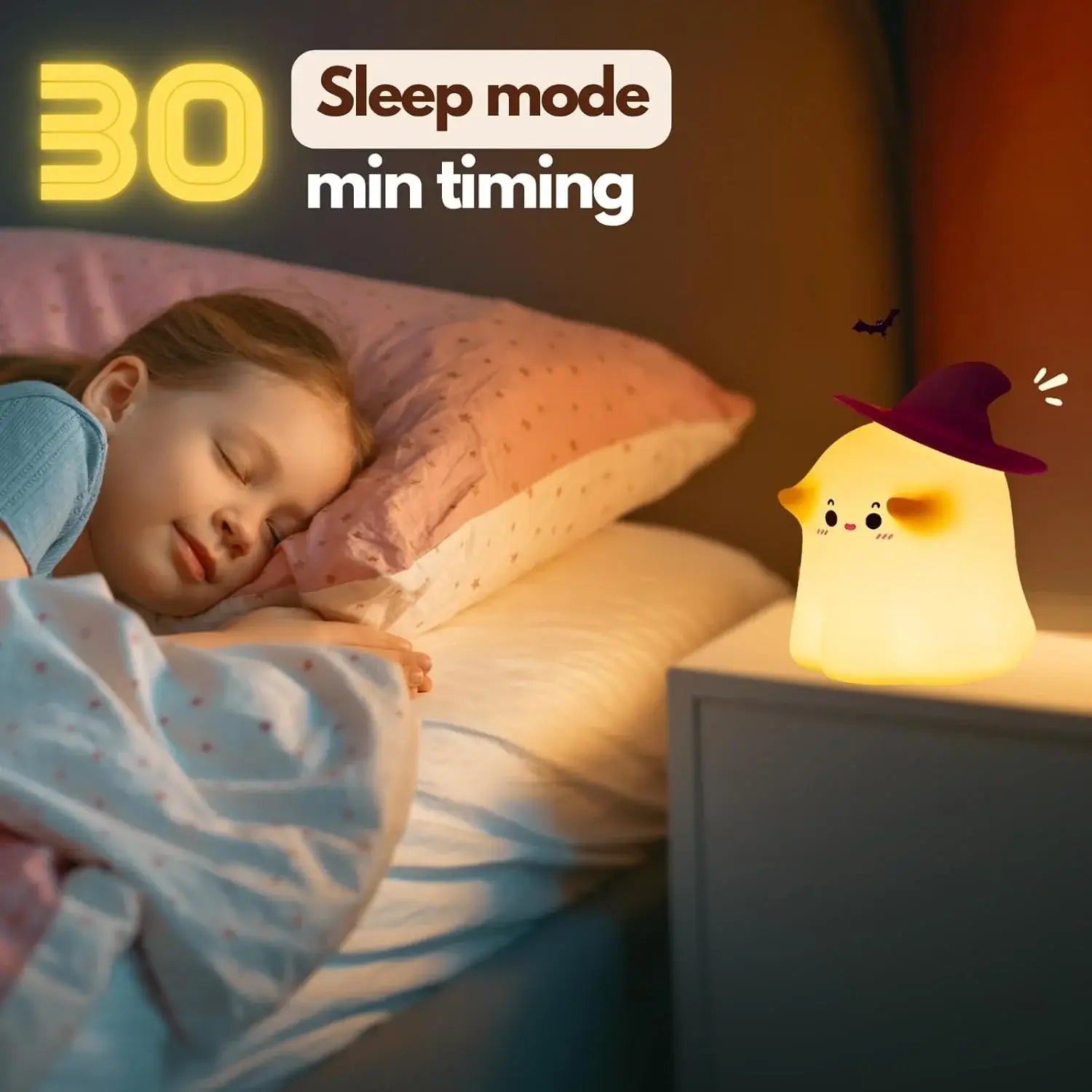 "Add a spooky-cute touch to any room with this charming ghost-shaped silicone night lamp, perfect for comforting kids at bedtime or as a fun Halloween decor. Find it at uSmile.toys." www.usmile.toys
