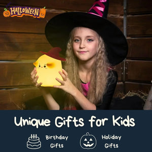 "Add a spooky-cute touch to any room with this charming ghost-shaped silicone night lamp, perfect for comforting kids at bedtime or as a fun Halloween decor. Find it at uSmile.toys." www.usmile.toys