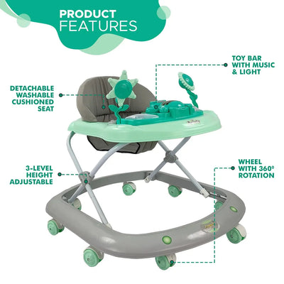 Sturdy and colorful baby walker in a natural outdoor setting, equipped with engaging butterfly-themed toys and Usmile branding
www.usmile.toys