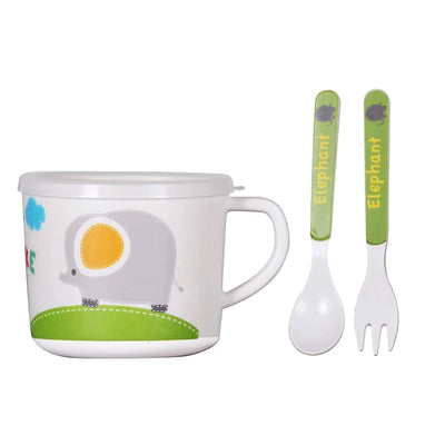 Kids' Elephant Themed Dinnerware: Plate shaped like an elephant, bowl, cup with lid, and elephant-decorated utensils. Fun meal set.
www.usmile.toys
