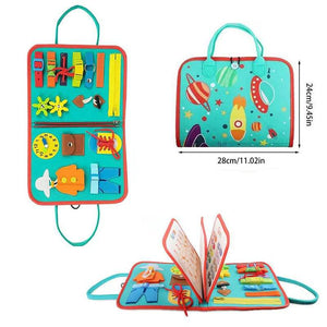Colorful educational activity book for toddlers, featuring numbers, colors, shapes, and an alphabet board for early learning development by Usmile Toys." www.usmile.toys