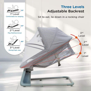Mee Mee electric baby rocking chair with remote and mosquito net, grey. www.usmile.toys