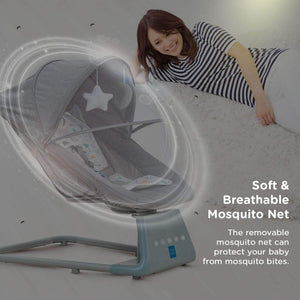 Mee Mee electric baby rocking chair with remote and mosquito net, grey. www.usmile.toys