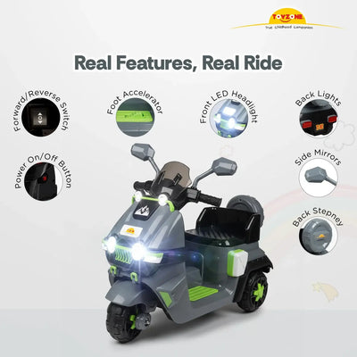 Children's electric scooter with features highlighted Electric Bike for Kids | Electric Ride-On Scooter for Kids 1 to 6 Years www.usmile.toys 