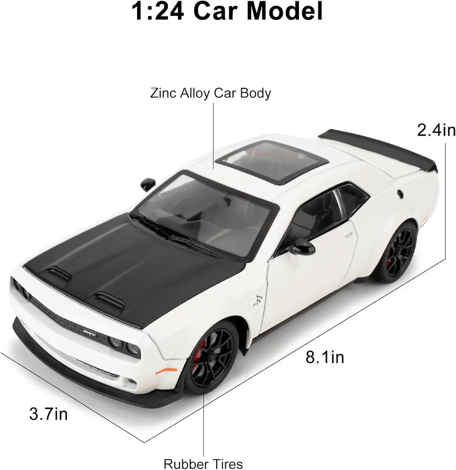 Detailed collectible die-cast sports car in white with a matte black hood, showcasing its sleek design and providing exciting pull-back action, available at Usmile Toys. www.usmile.toys