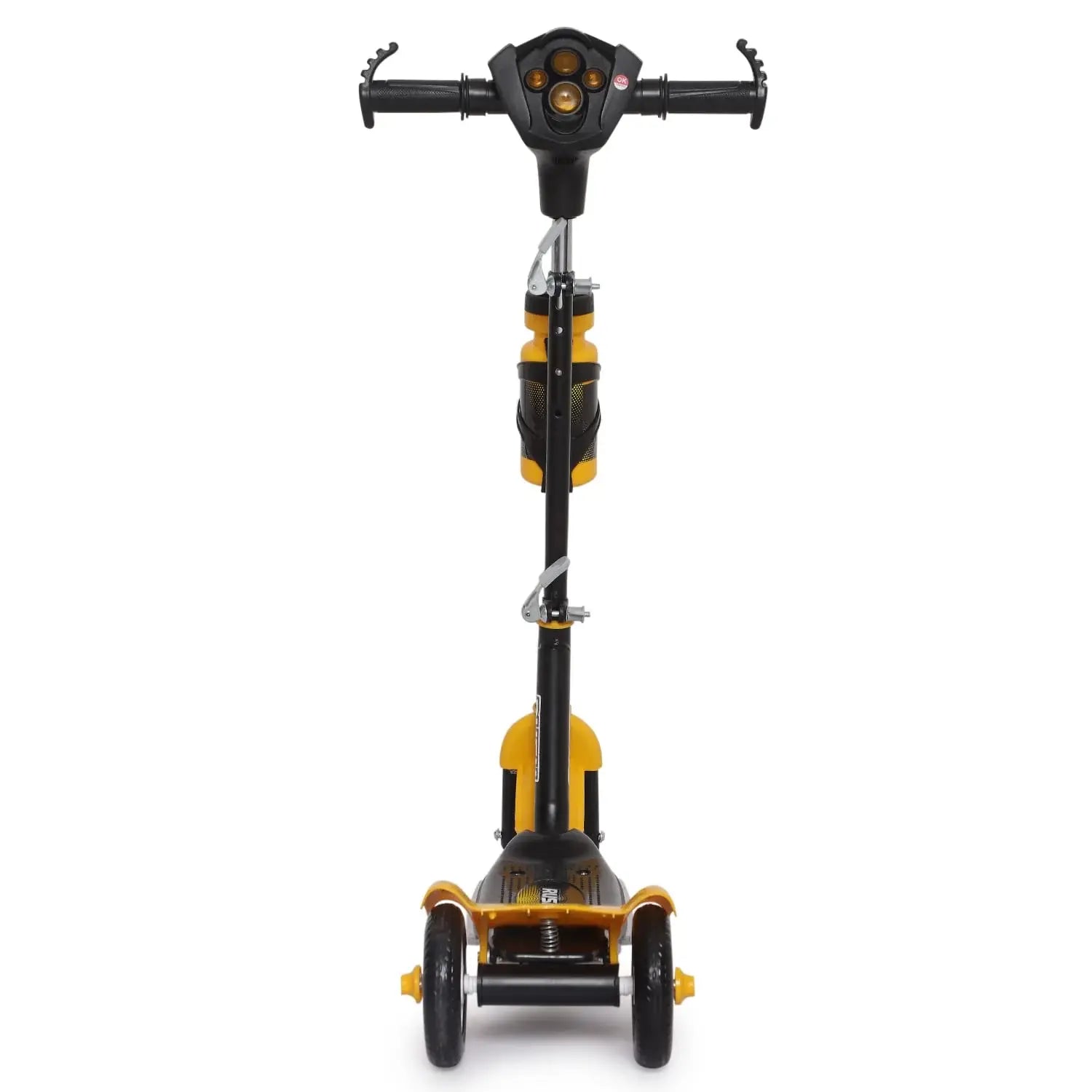 U Smile Toys durable black kick scooter for kids, featuring a stable 3-wheel design, front fender, and a "RUSH DX" logo www.usmile.com