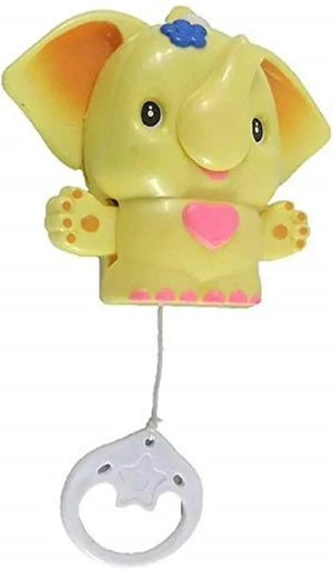 Cute yellow elephant musical toy designed for babies, easily hangable to provide soothing sounds and engaging entertainment. Ideal for newborns and infants, stimulating senses and encouraging playtime. www.usmile..com