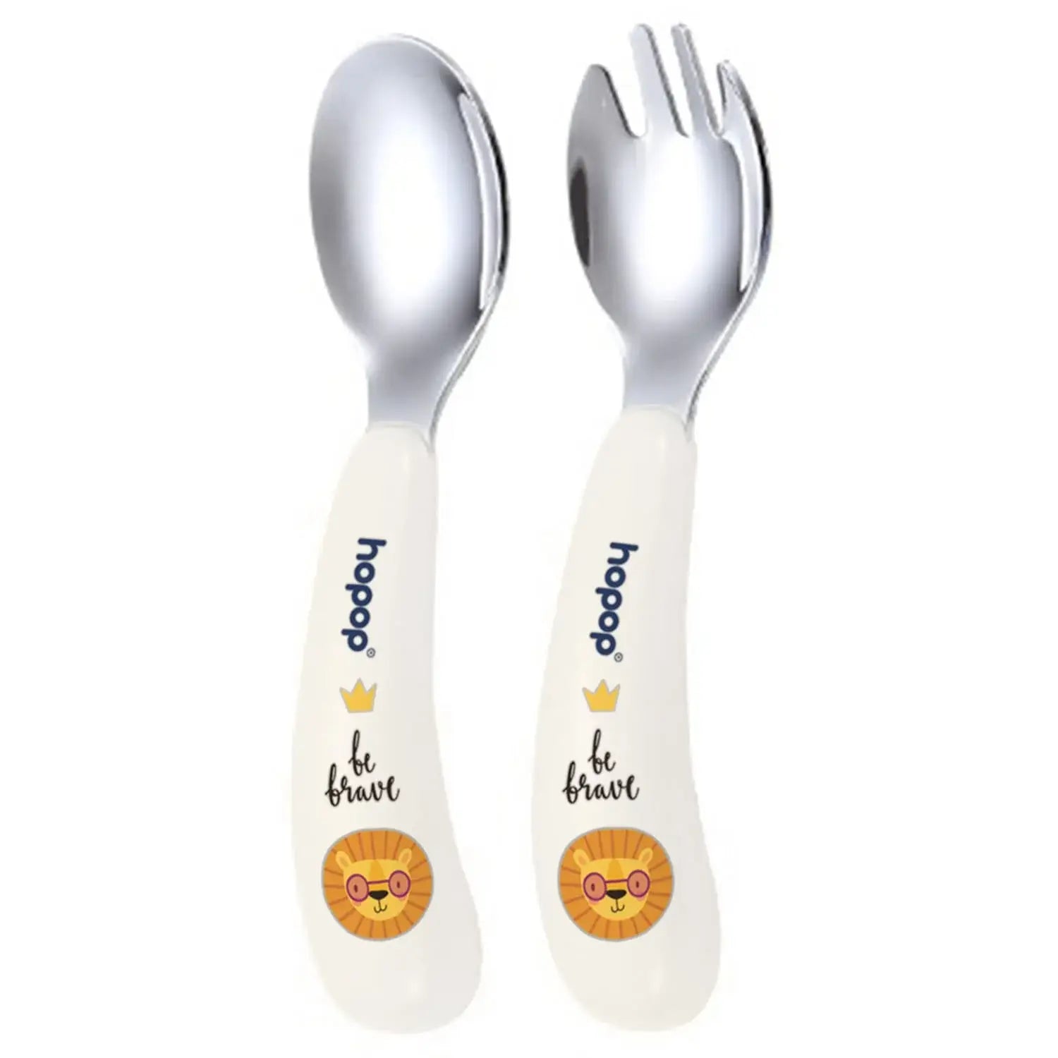 Hopop Stainless Steel Baby Feeding Spoon and Fork Set with Travel Case