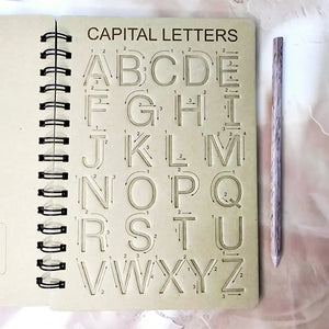 Brown "Learn To Write" tracing board for kids, designed for practicing English alphabet and improving handwriting skills. www.usmile.toys