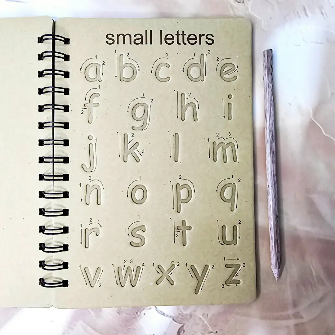 Brown "Learn To Write" tracing board for kids, designed for practicing English alphabet and improving handwriting skills. www.usmile.toys