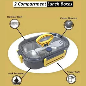 Durable stainless steel lunch box for kids with two separate compartments and a handle, perfect for school lunches. These stylish and durable lunch containers are ideal for school, office, and travel use. Available at www.usmile.toys, your trusted online store for toys, kids stationery, return gifts, baby products, and essentials. Enhance your lunchtime experience with our leakproof, multi-compartment bento boxes designed for easy packing and freshness retention