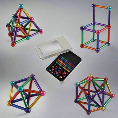 Colorful magnetic balls toy set for kids – creative STEM puzzle cube and tower built with rainbow-colored magnetic spheres, perfect fidget toy for stress relief, learning, and imaginative play – available at U Smile Toys India