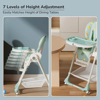 Mint green R For Rabbit Marshmallow baby high chair with fun ice cream pattern, adjustable tray, and footrest, suitable for feeding and play." www.usmile.toys