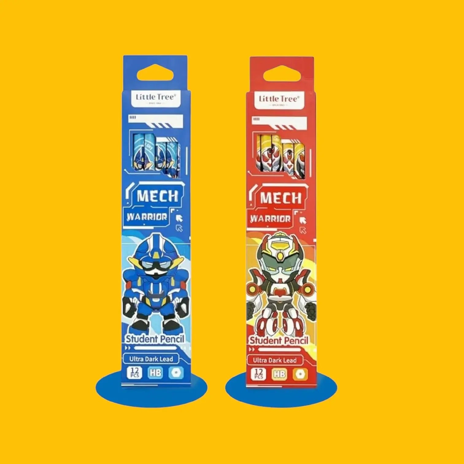 Mech Warrior pencils for students, featuring robot illustrations, HB grade, and 'Ultra Dark Lead' for smooth writing www.usmile.toys