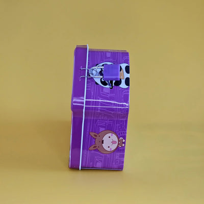 Fun and educational metal coin banks for kids, designed as miniature houses with different colors and animal faces, encouraging savings, find at usmile.toys