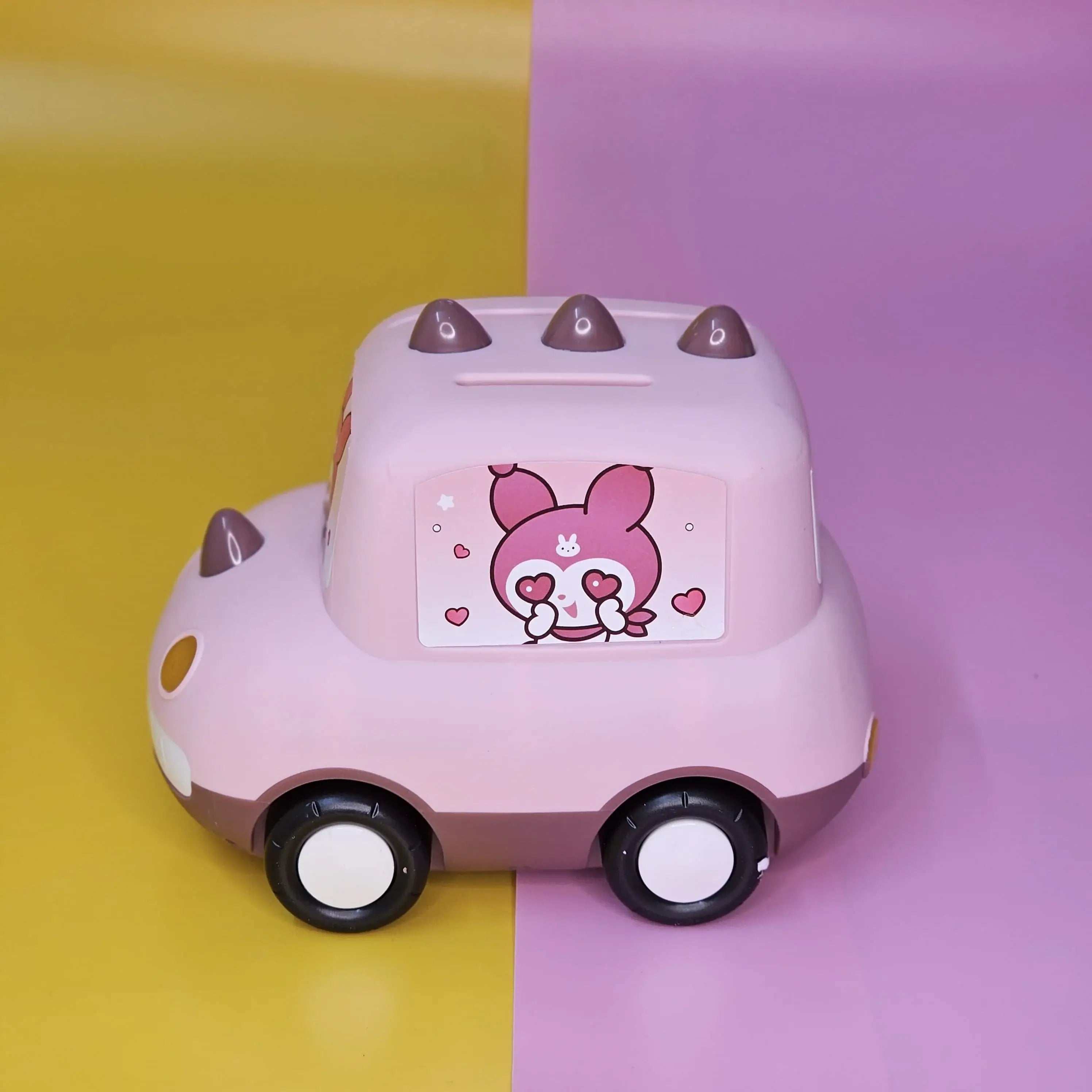 Cute Car-Shaped Metal Money Box for Kids – Fun & Secure Piggy Bank with Lock & Key | Adorable Cartoon Dino & Bunny Designs | Perfect Return Gift for Birthdays, Parties & Special Occasions | Durable & Stylish Savings Box | Available at www.usmile.toys