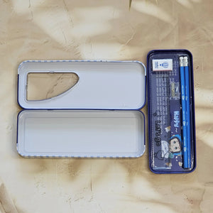 "Cute cartoon metal pencil case with stationery set – perfect school geometry box for kids www.usmile.toys