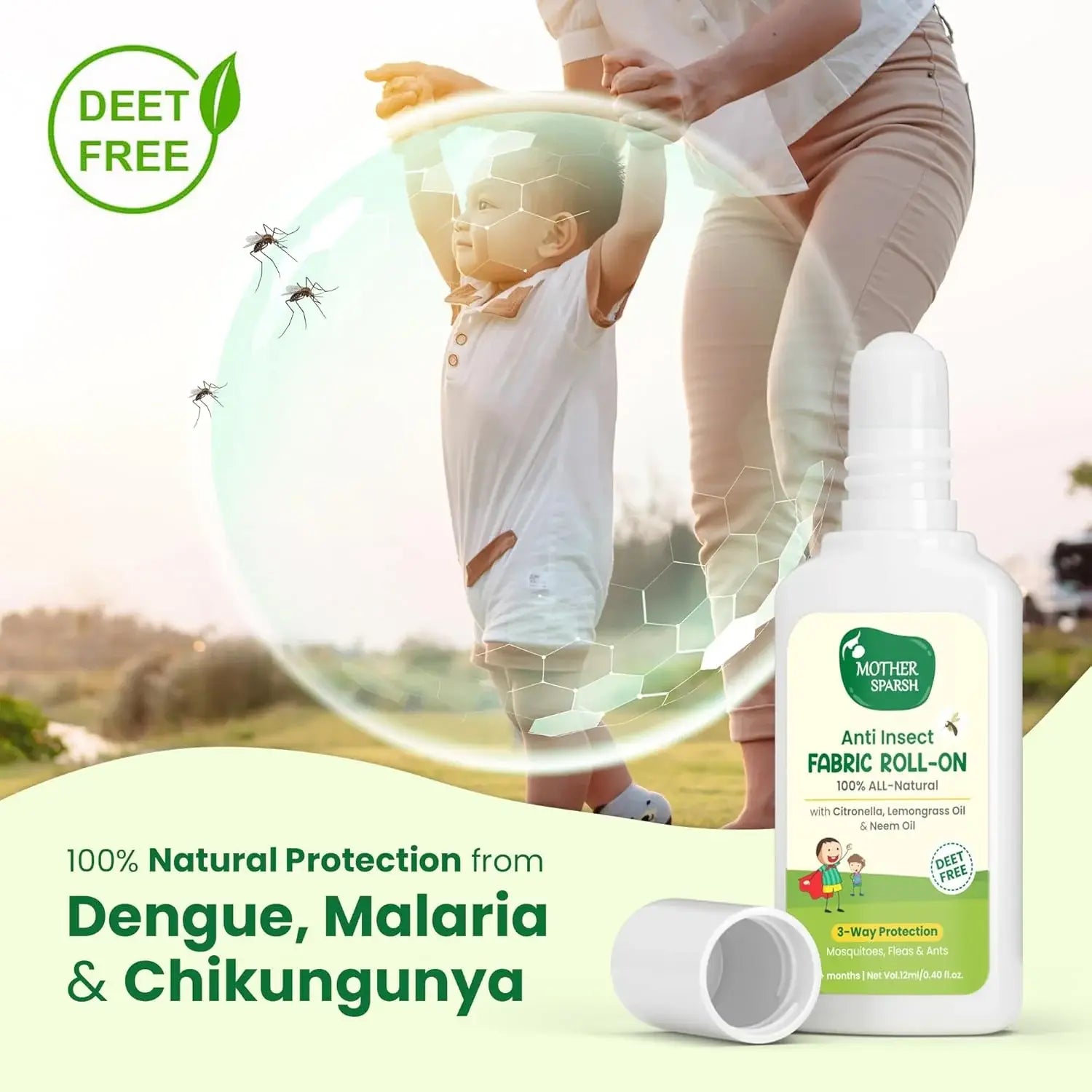 Mother Sparsh Natural Mosquito Repellent Fabric Roll-on for Babies-12ml