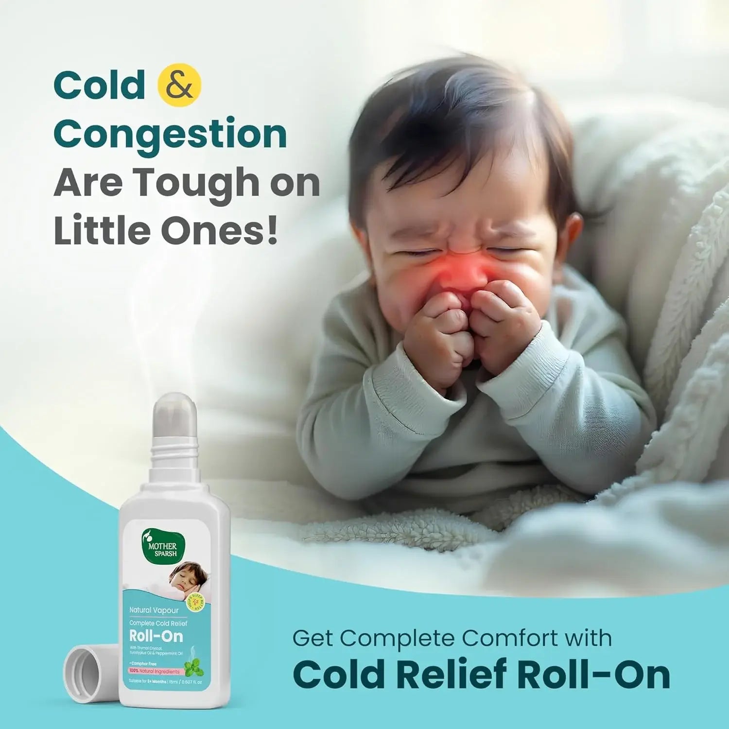 Mother Sparsh Natural Vapour Cold Relief Roll-On for Babies | 15ml