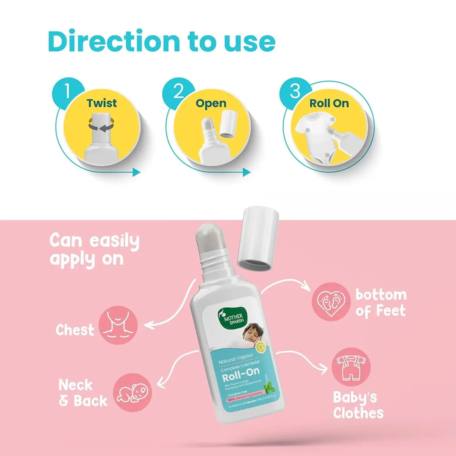 Mother Sparsh Natural Vapour Cold Relief Roll-On for Babies | 15ml