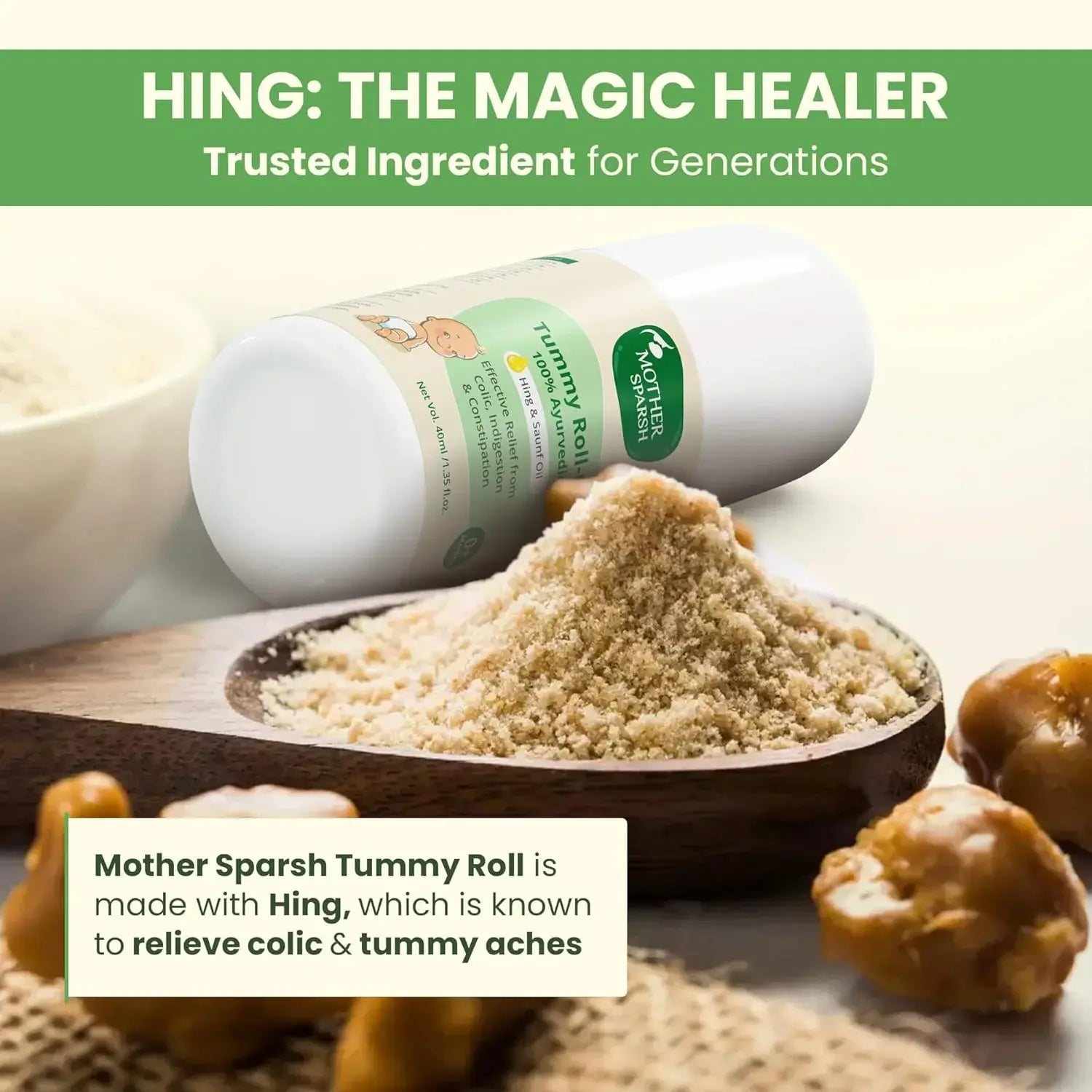 Mother Sparsh Tummy Roll On For Baby, Colic Relief, Constipation and Indigestion With Hing & Saunf | 100% Ayurvedic - 40ml
