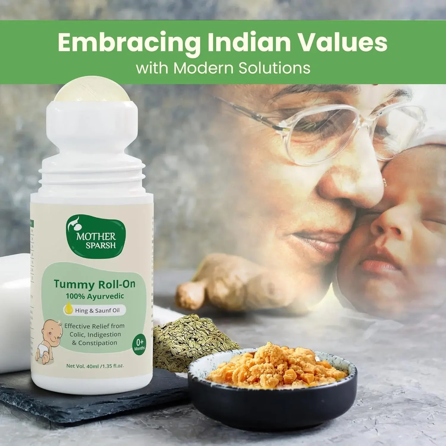 Mother Sparsh Tummy Roll On For Baby, Colic Relief, Constipation and Indigestion With Hing & Saunf | 100% Ayurvedic - 40ml
