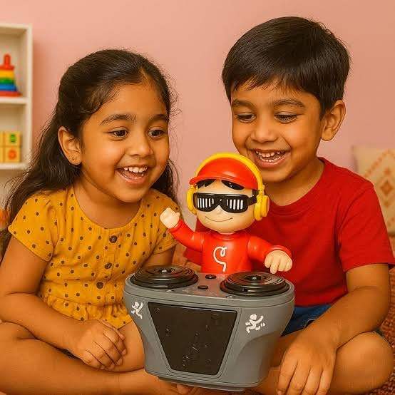 Musical DJ Robot Toy with LED Lights, Dancing, Bump and Go Action, Interactive Sound Effects, Colorful Rotating Disc, Birthday Gift for Kids