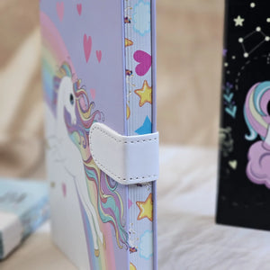 Cute unicorn notebook diaries for kids, featuring various designs and lock closures, ideal for journaling and creative writing, available at usmile.toys.
