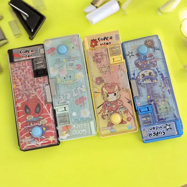 Magnetic pencil cases with sharpener and water game puzzle theme for kids, fun school supplies, shop at www.usmile.toys.