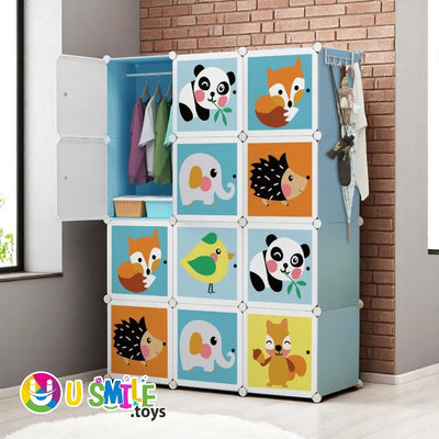 U Smile Toys children's modular closet (105x36x140 CM), ideal for organizing clothes and toys in a nursery or kid's room. www.usmile.toys